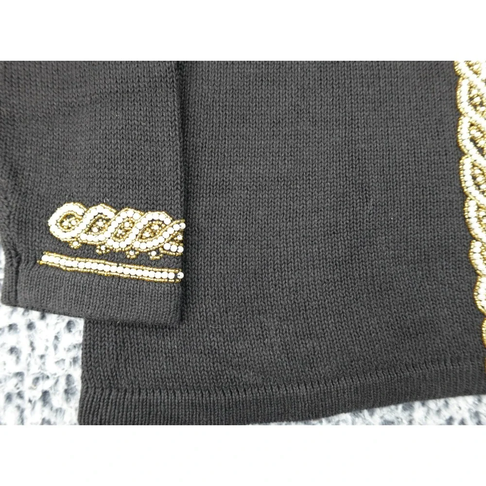 Victoria Harbour Beaded Sweater Womens Large‎ Black Gold Faux Pearl Ramie Cotton